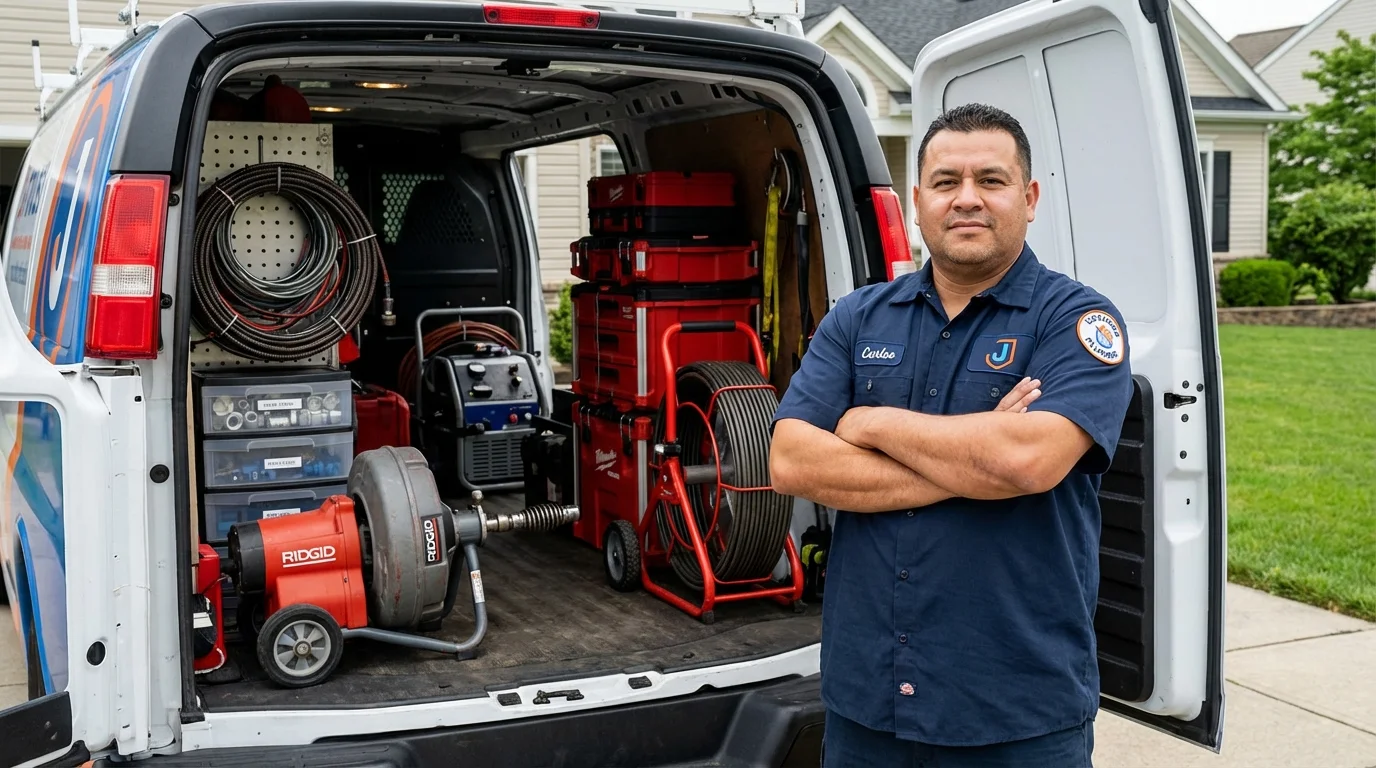 Professional drain cleaning equipment and Johns Plumbing LLC plumber in Annandale