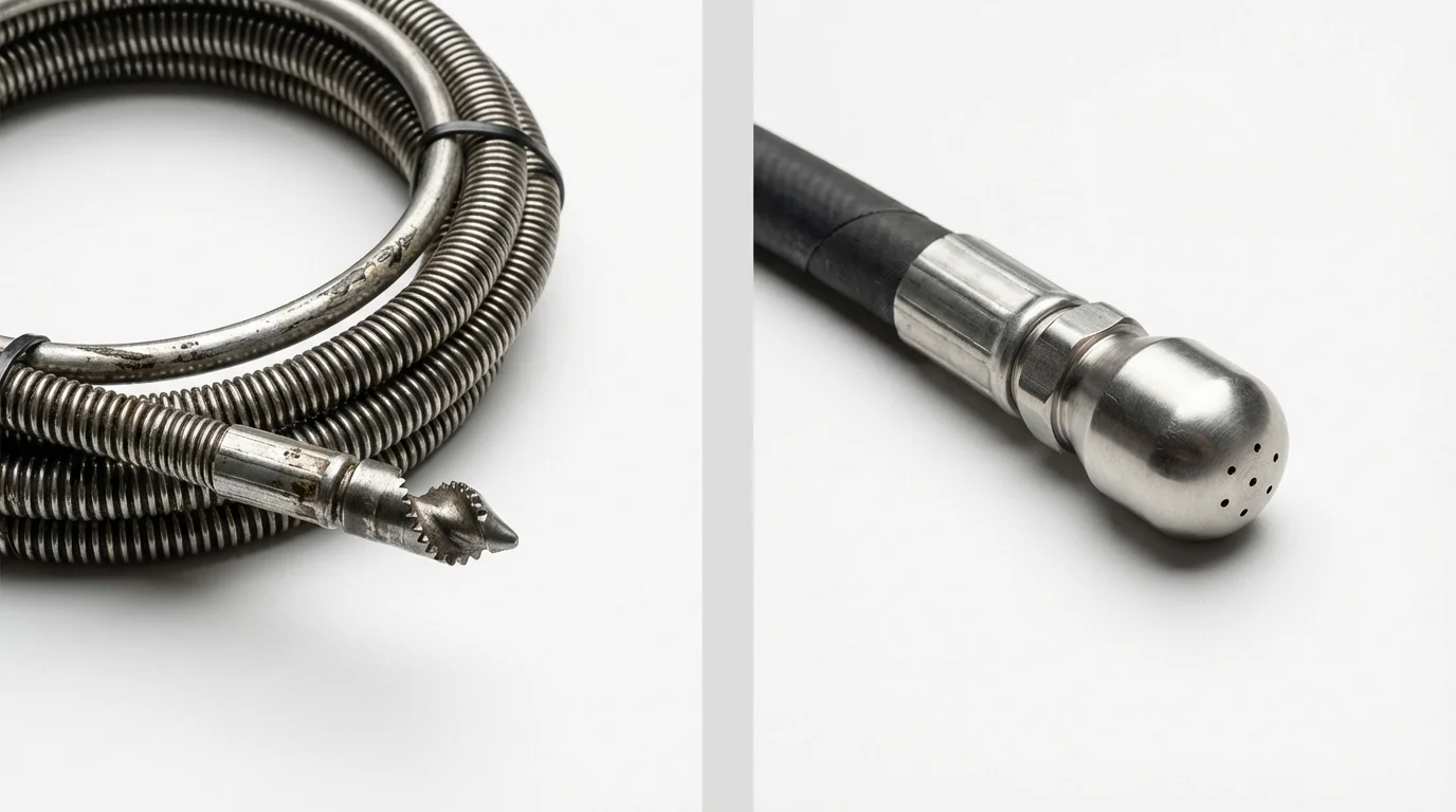 Drain snake cable and hydro jetting nozzle used for drain cleaning in Annandale, VA