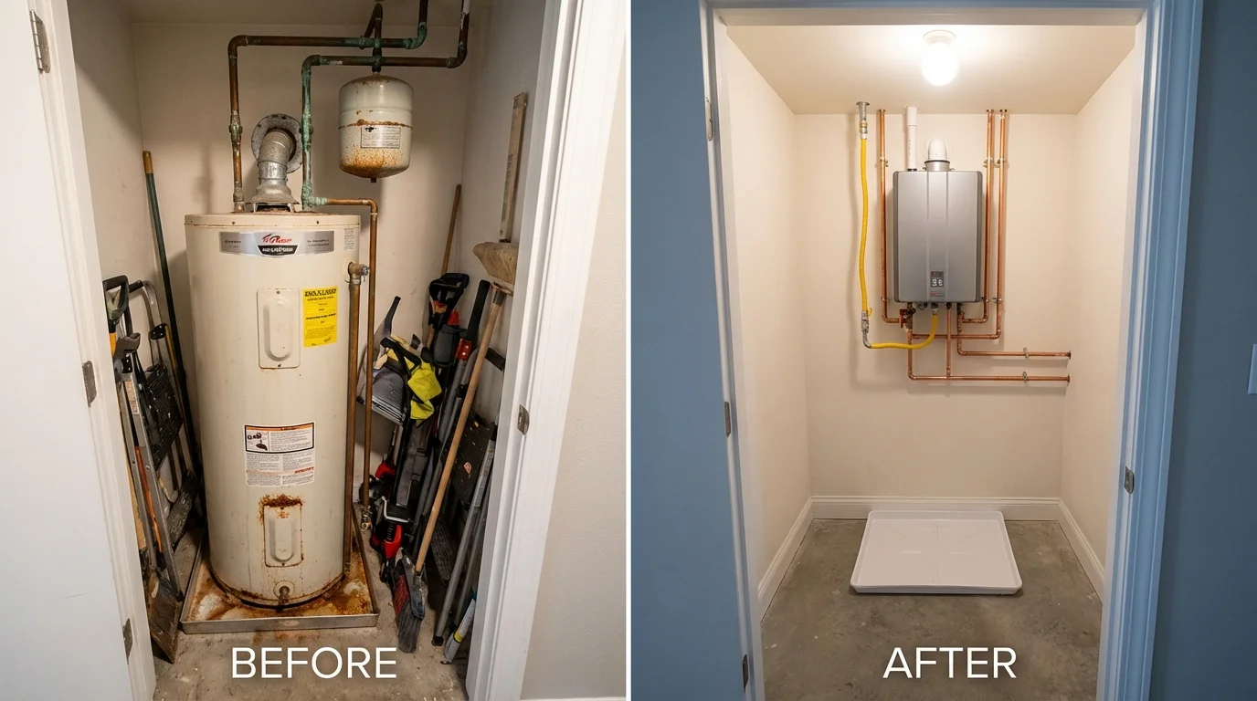 Tank water heater versus wall-mounted tankless unit comparison for Annandale, VA homeowners