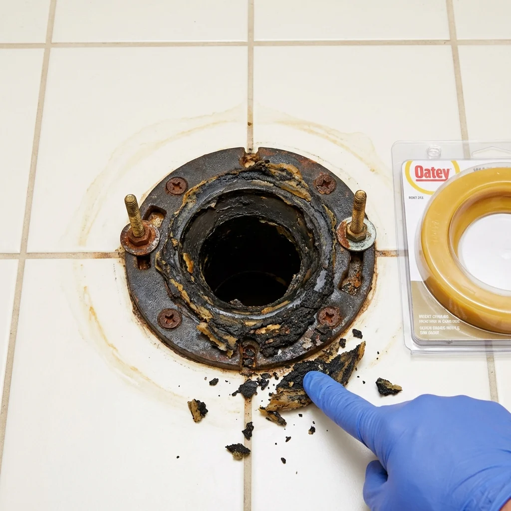 Failed wax ring showing water seepage at the base of a toilet in a Annandale, VA home