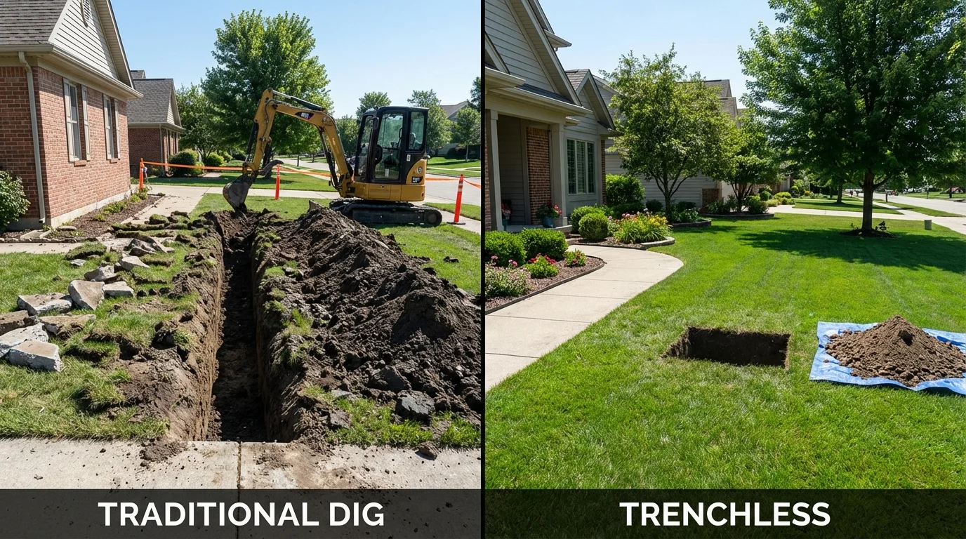 Trenchless sewer repair with minimal yard damage versus traditional excavation in Annandale, VA